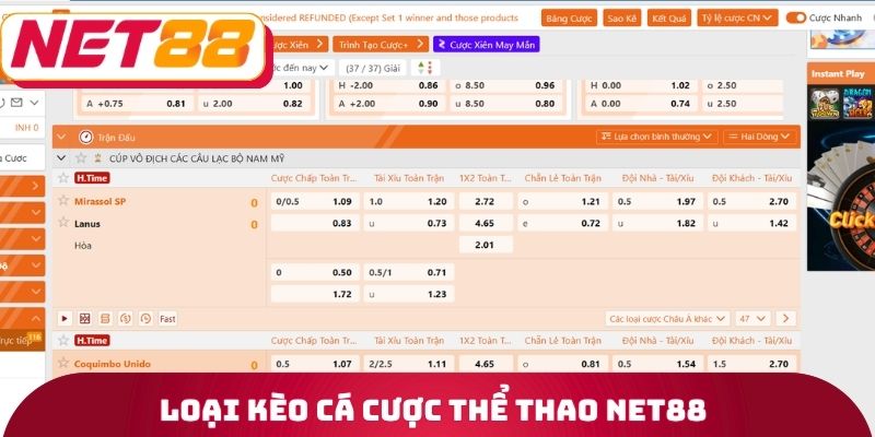 Loại kèo cá cược thể thao Net88